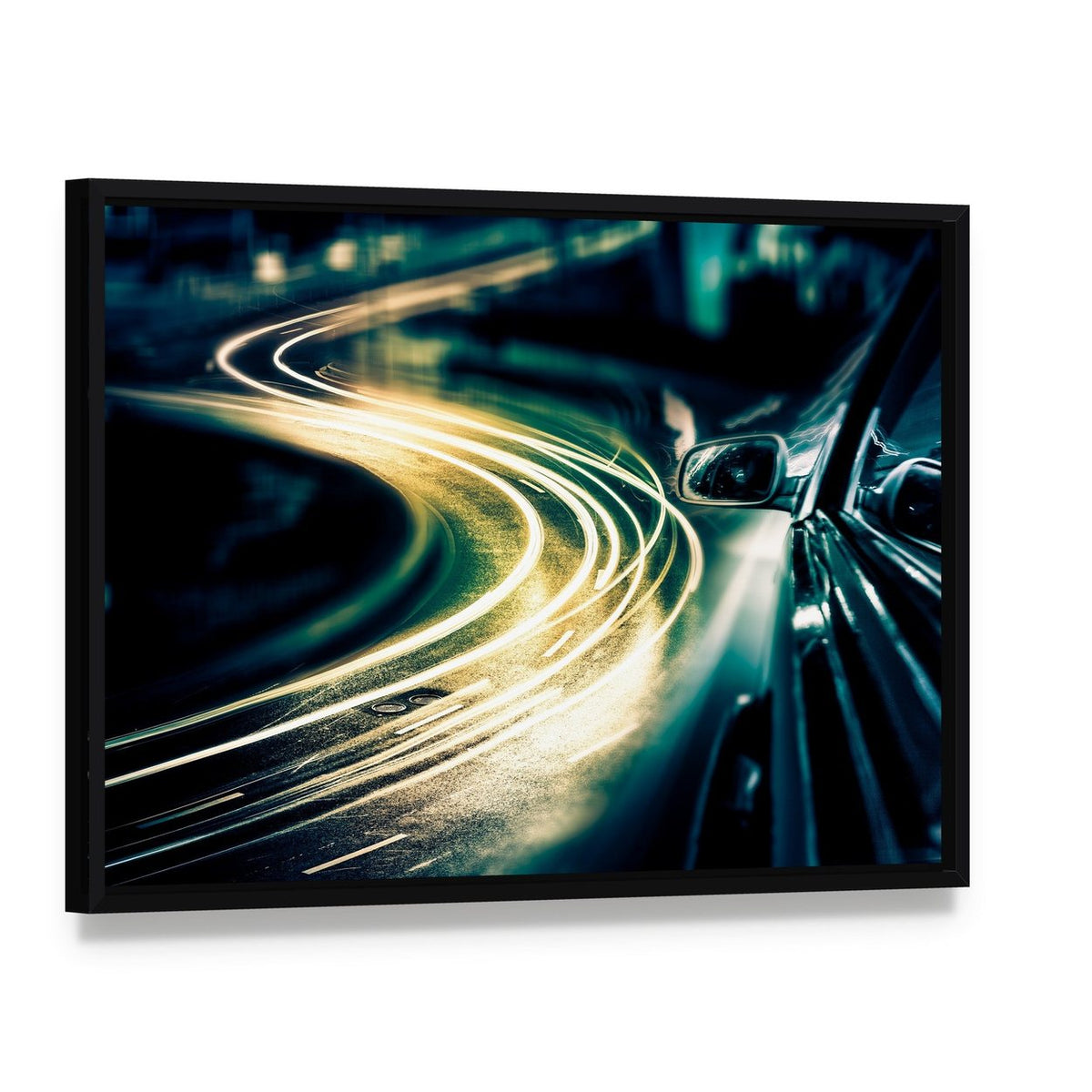 High Traffic View from Car Canvas Wall Art, framed canvas in a black floater frame, angled product view