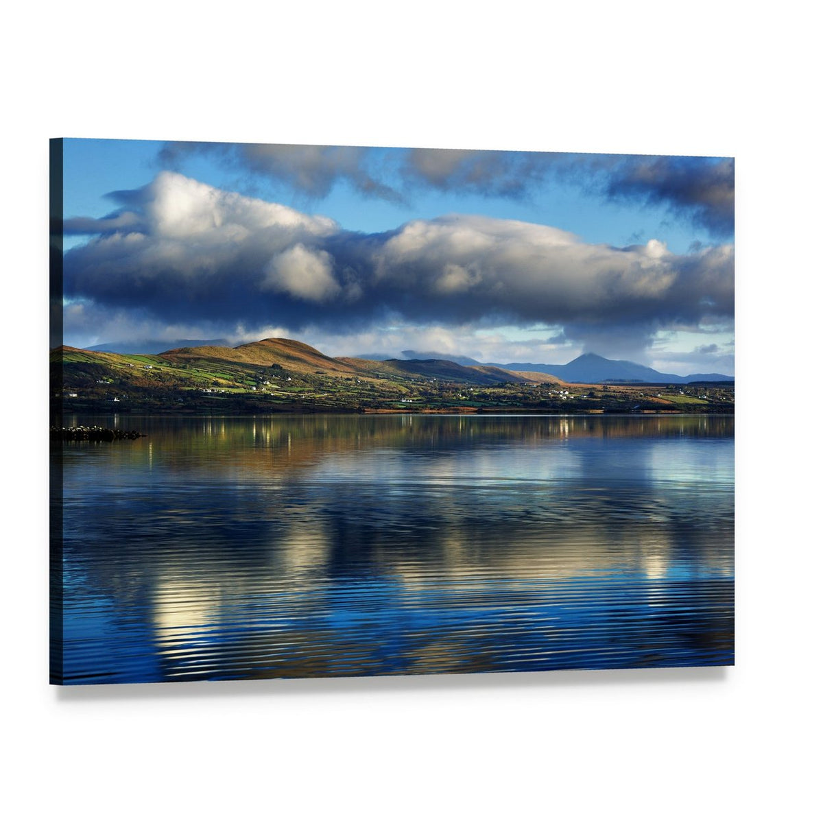 Currane Lake Evening Reflection Canvas Wall Art, single panel gallery wrapped canvas, angled product view