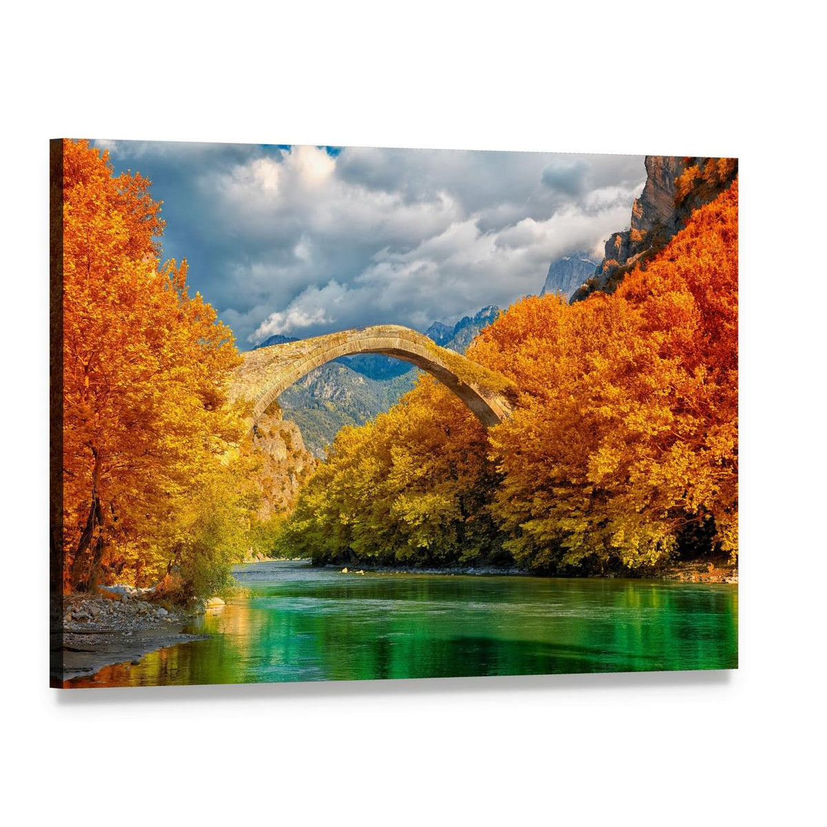 Konitsa Bridge in Autumn Canvas Wall Art, single panel gallery wrapped canvas, angled product view