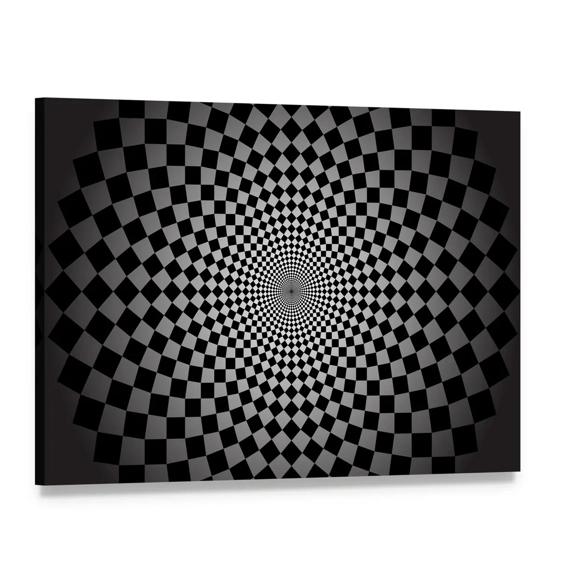 Concentric Checkered Vortex Canvas Wall Art, single panel gallery wrapped canvas, angled product view