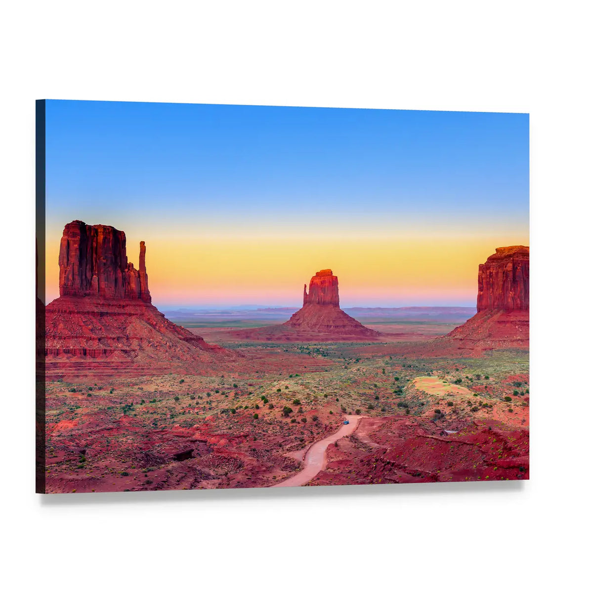 Sunset At Monument Valley In USA Canvas Wall Art, single panel gallery wrapped canvas, angled product view