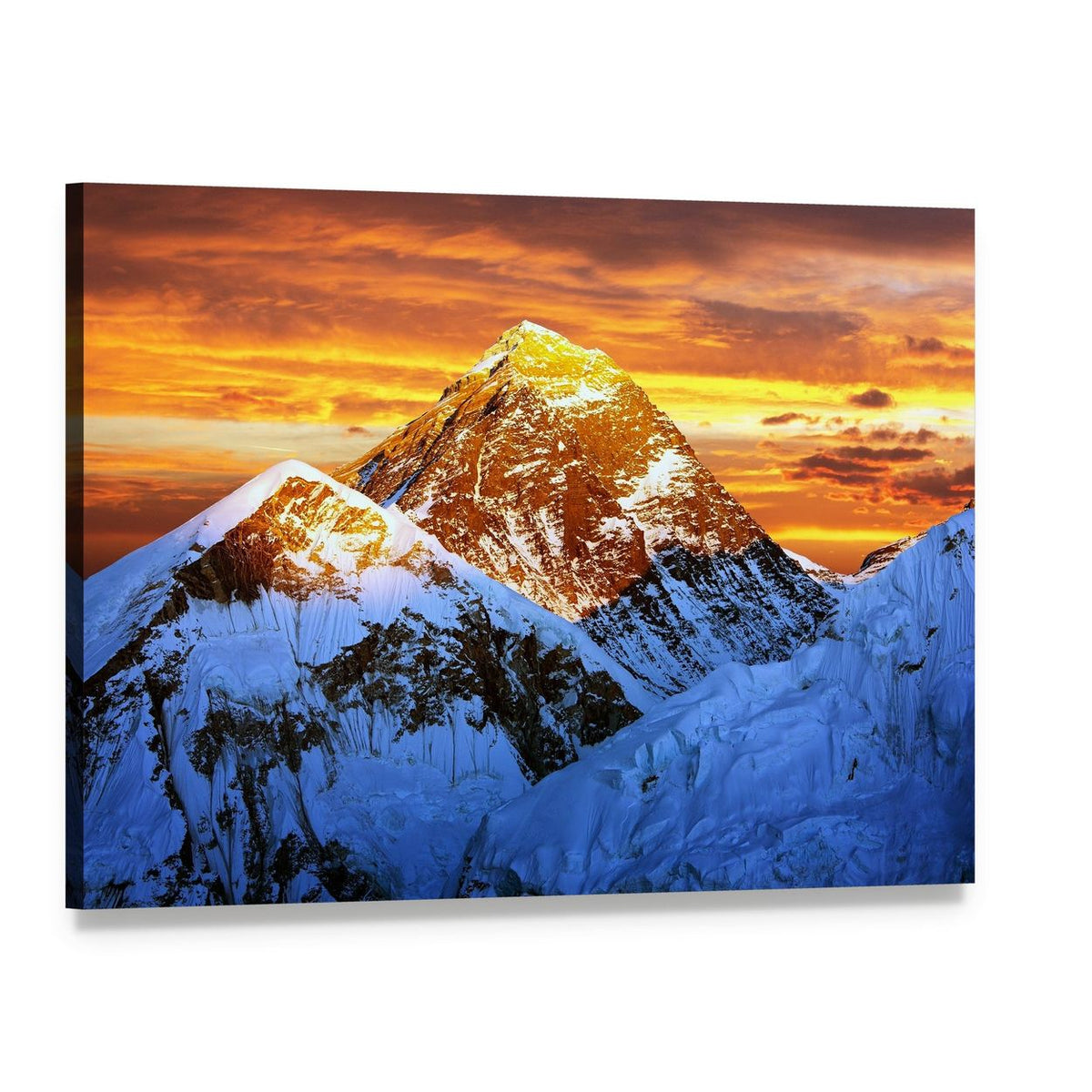 Sunlight on Everest Canvas Wall Art, single panel gallery wrapped canvas, angled product view