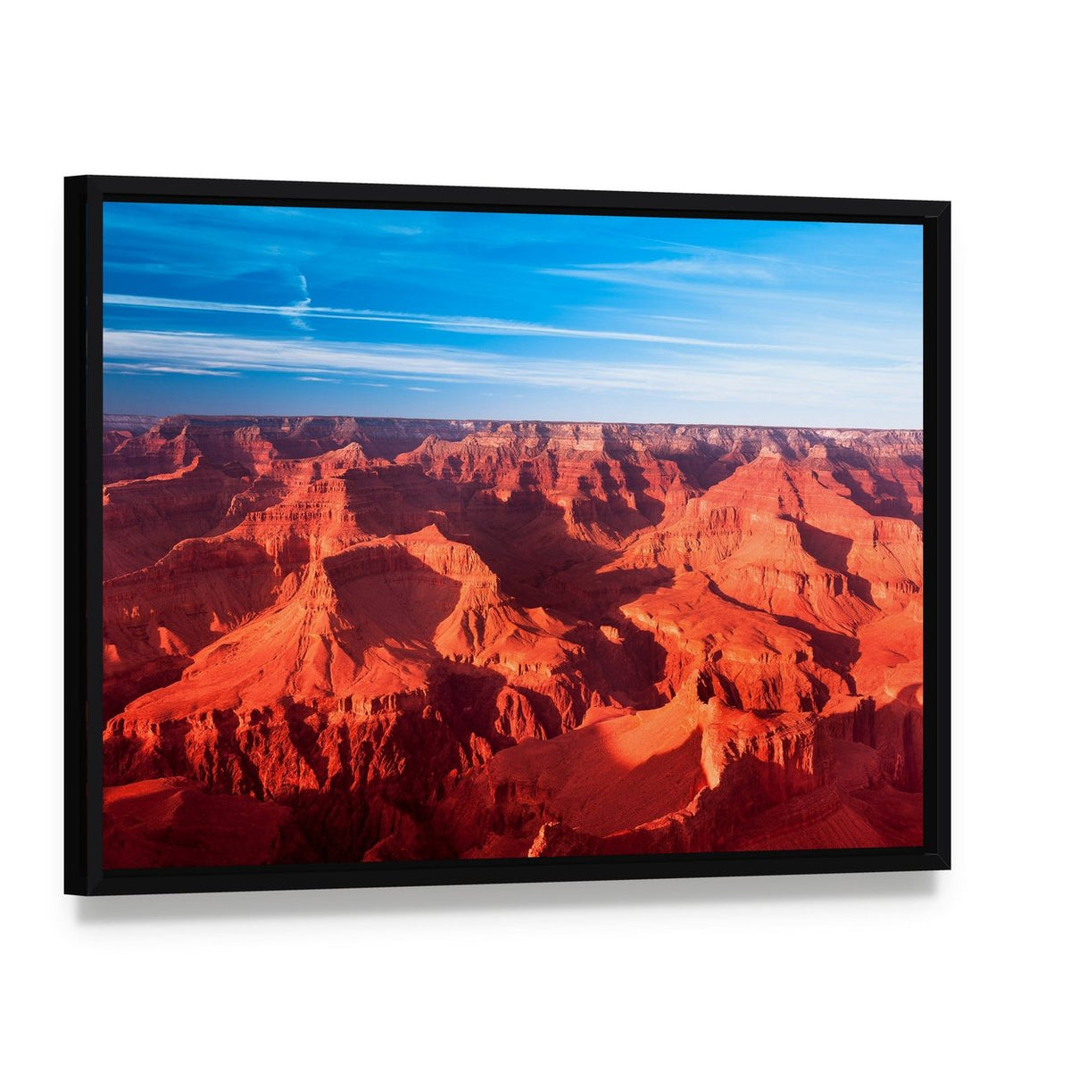 Orange Grand Canyon Canvas Wall Art, framed canvas in a black floater frame, angled product view
