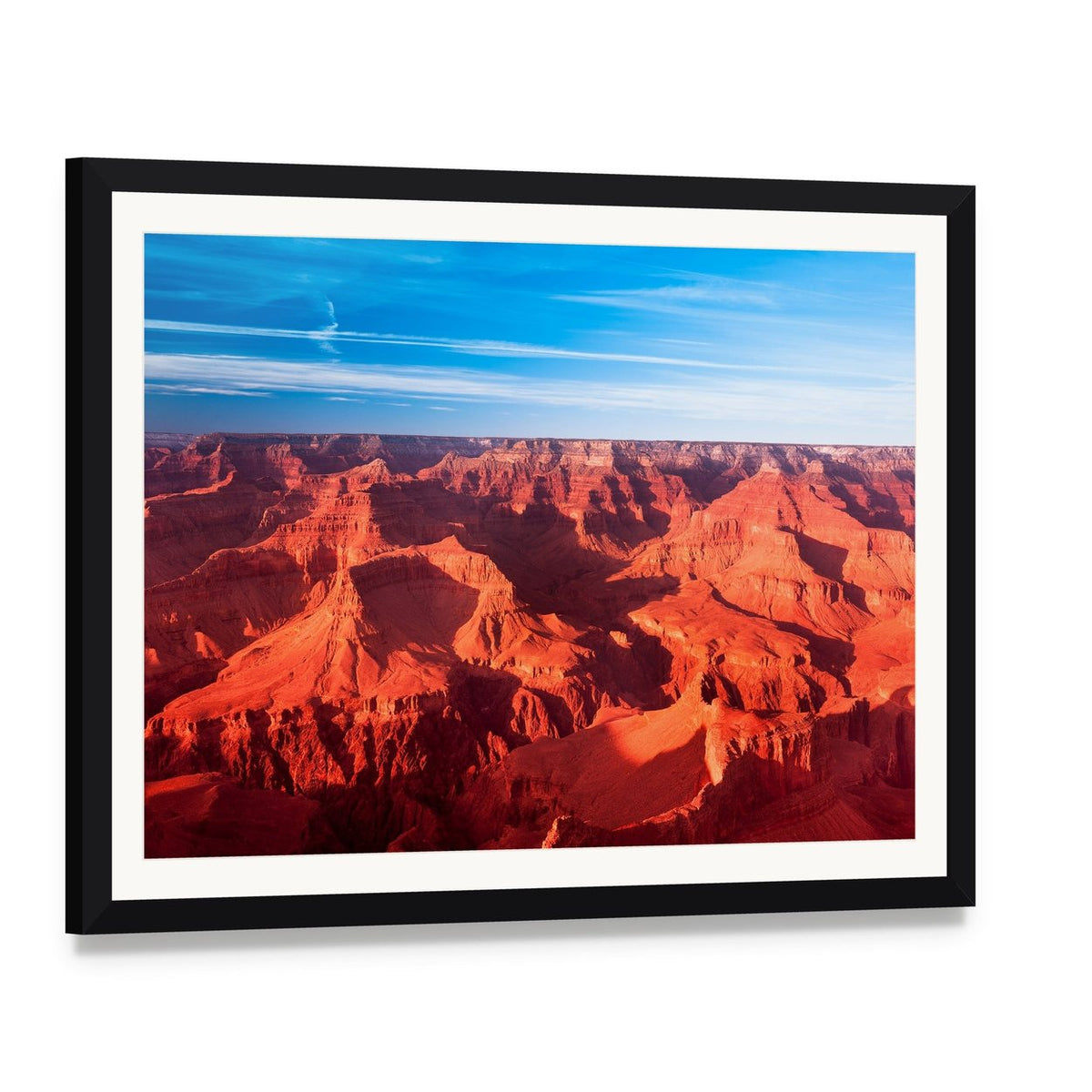 Orange Grand Canyon Canvas Wall Art, framed print with white mat and black frame, angled product view