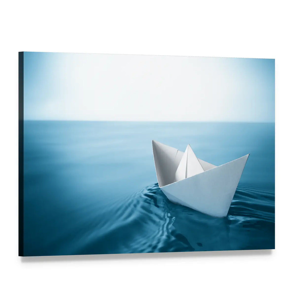 Paper Sailboat on Calm Water Canvas Wall Art, single panel gallery wrapped canvas, angled product view