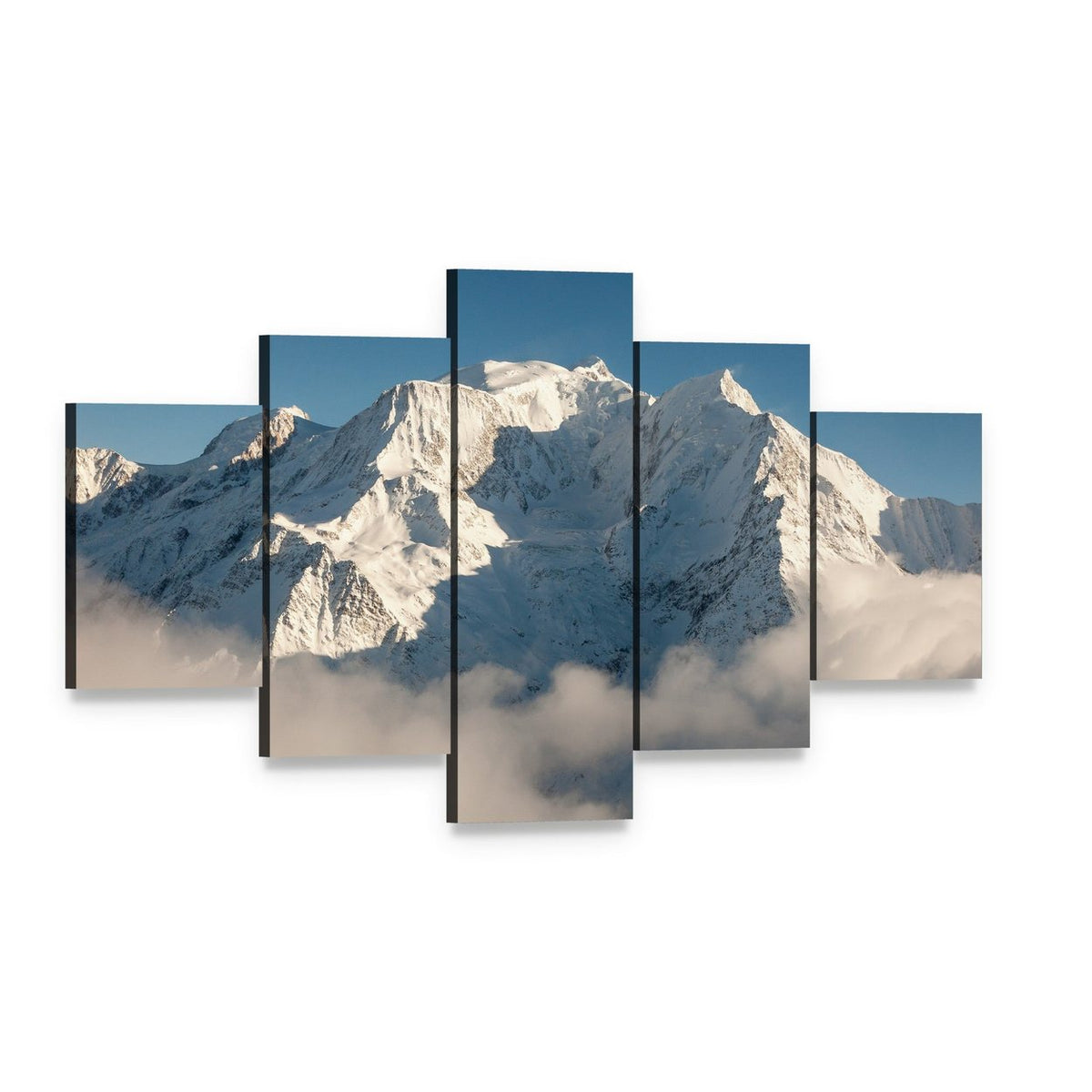 Mont Blanc in Winter Canvas Wall Art, 5 panel 5 Star layout gallery wrapped canvas set, angled product view