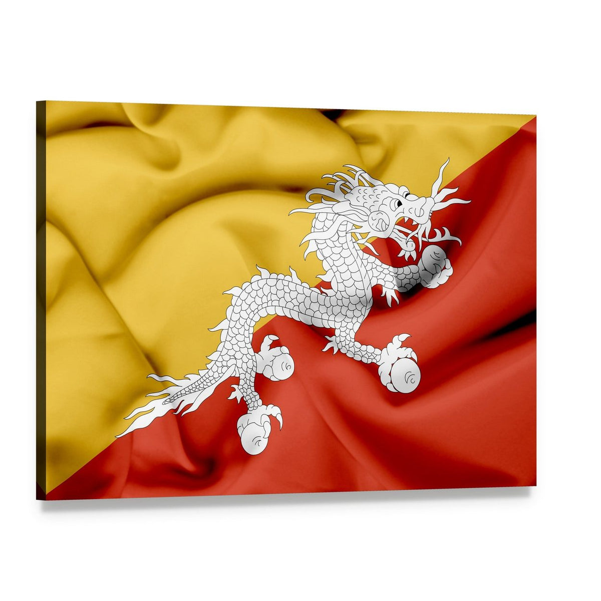 Bhutan Flag with White Dragon Canvas Wall Art, single panel gallery wrapped canvas, angled product view