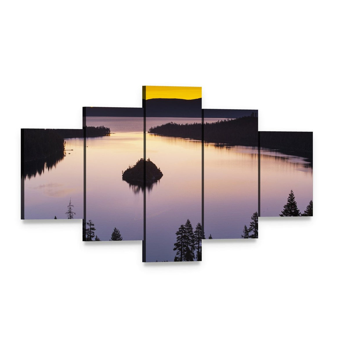 Evening at Lake Tahoe Canvas Wall Art, 5 panel 5 Star layout gallery wrapped canvas set, angled product view