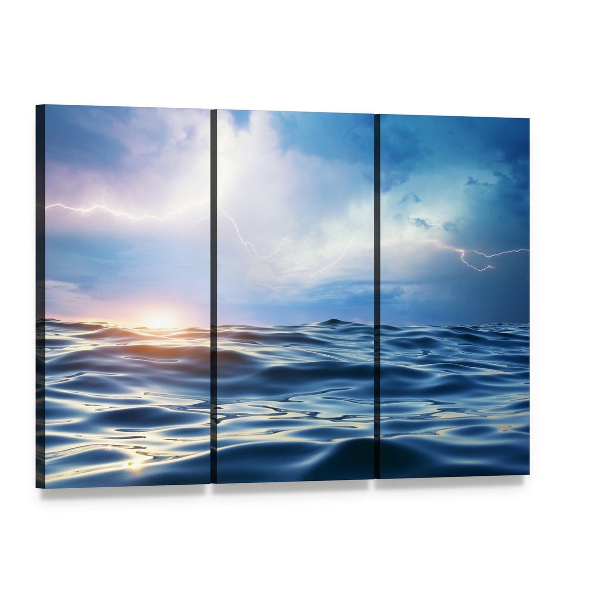 Storm Over the Sea Canvas Wall Art, 3 panel 3 Horizontal layout gallery wrapped canvas set, angled product view