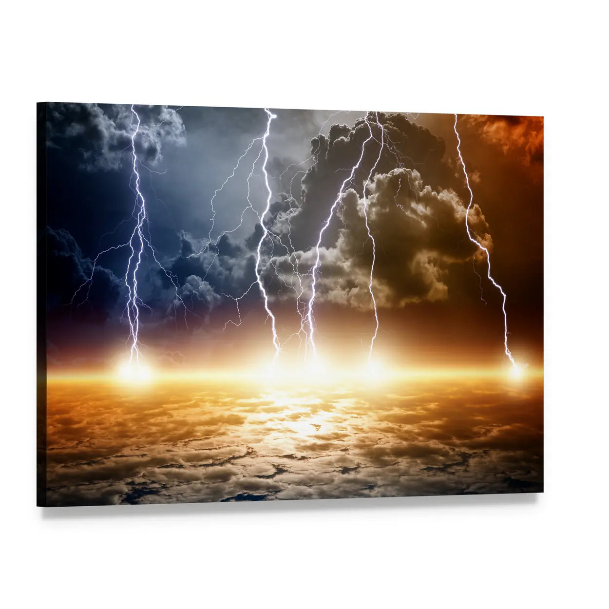 Dramatic Lightning Over Glowing Horizon Canvas Wall Art, single panel gallery wrapped canvas, angled product view