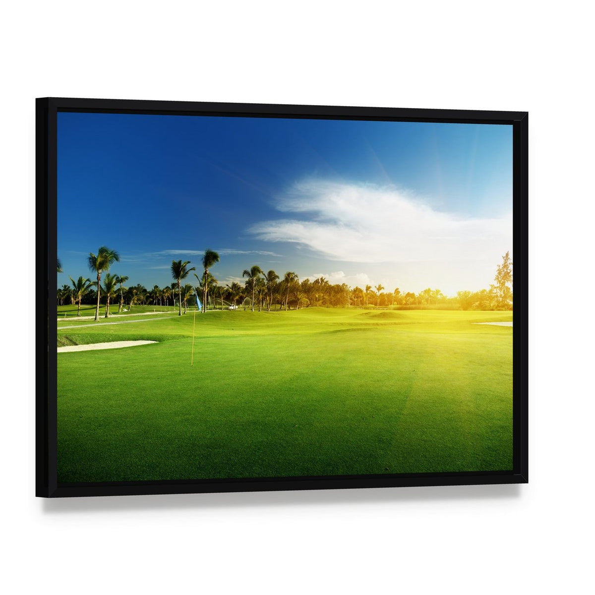 Golf Course in Dominican Republic Canvas Wall Art, framed canvas in a black floater frame, angled product view