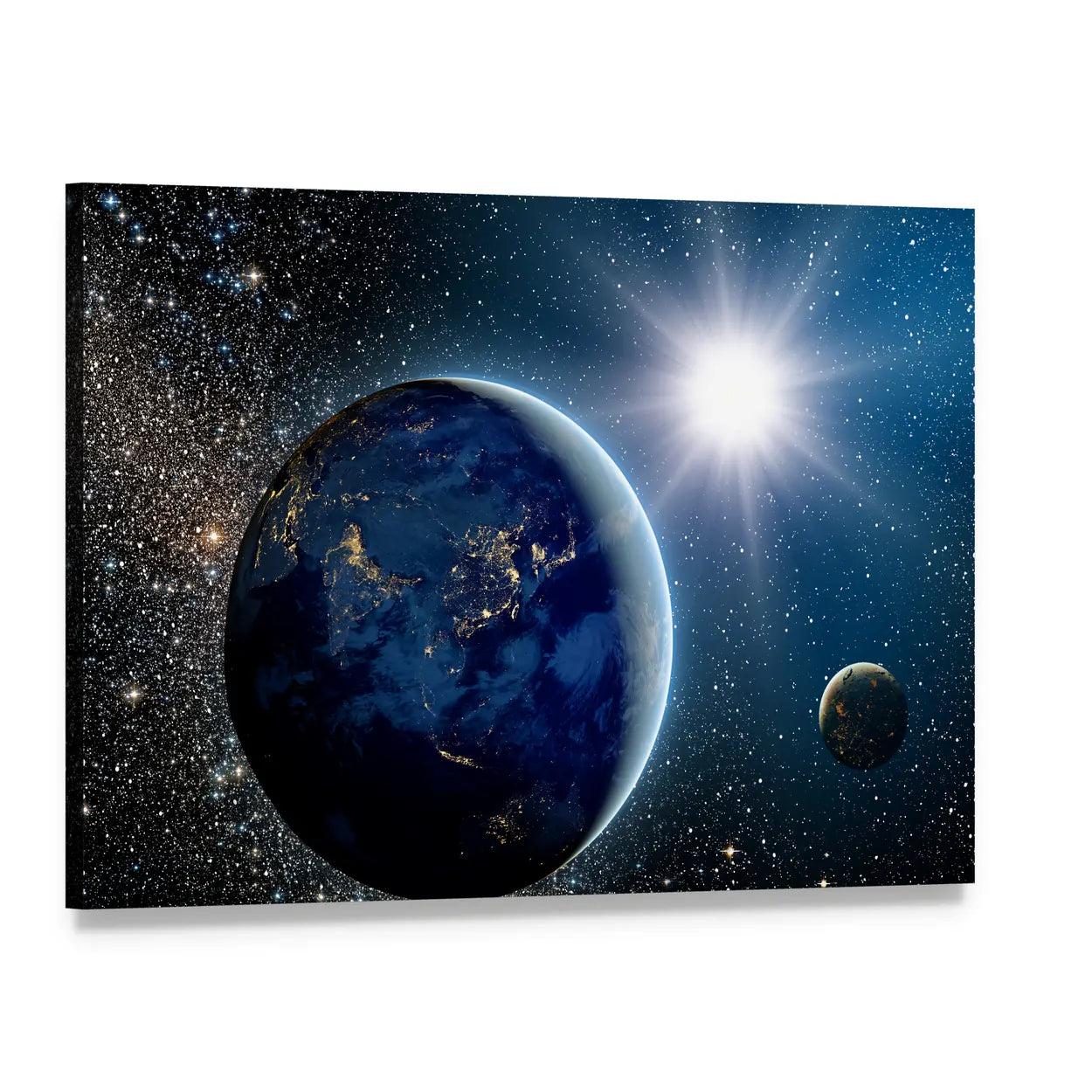 Earth & Sun from Space Canvas Wall Art, single panel gallery wrapped canvas, angled product view