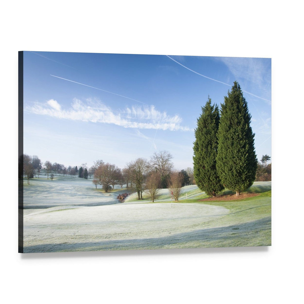 Golf Course Draped in Winter Frost Canvas Wall Art, single panel gallery wrapped canvas, angled product view