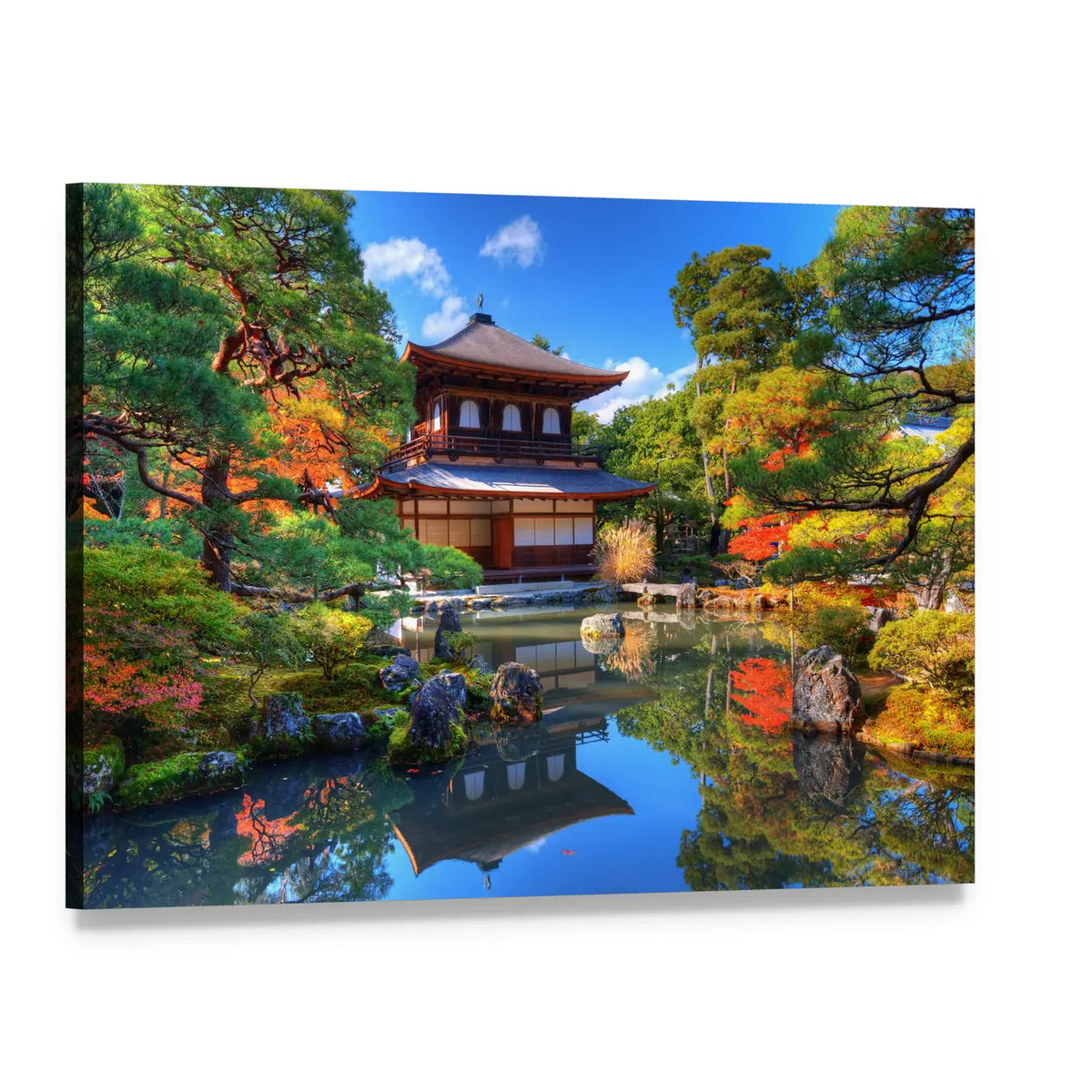 Ginkaku-ji Temple Autumn Reflection Canvas Wall Art, single panel gallery wrapped canvas, angled product view