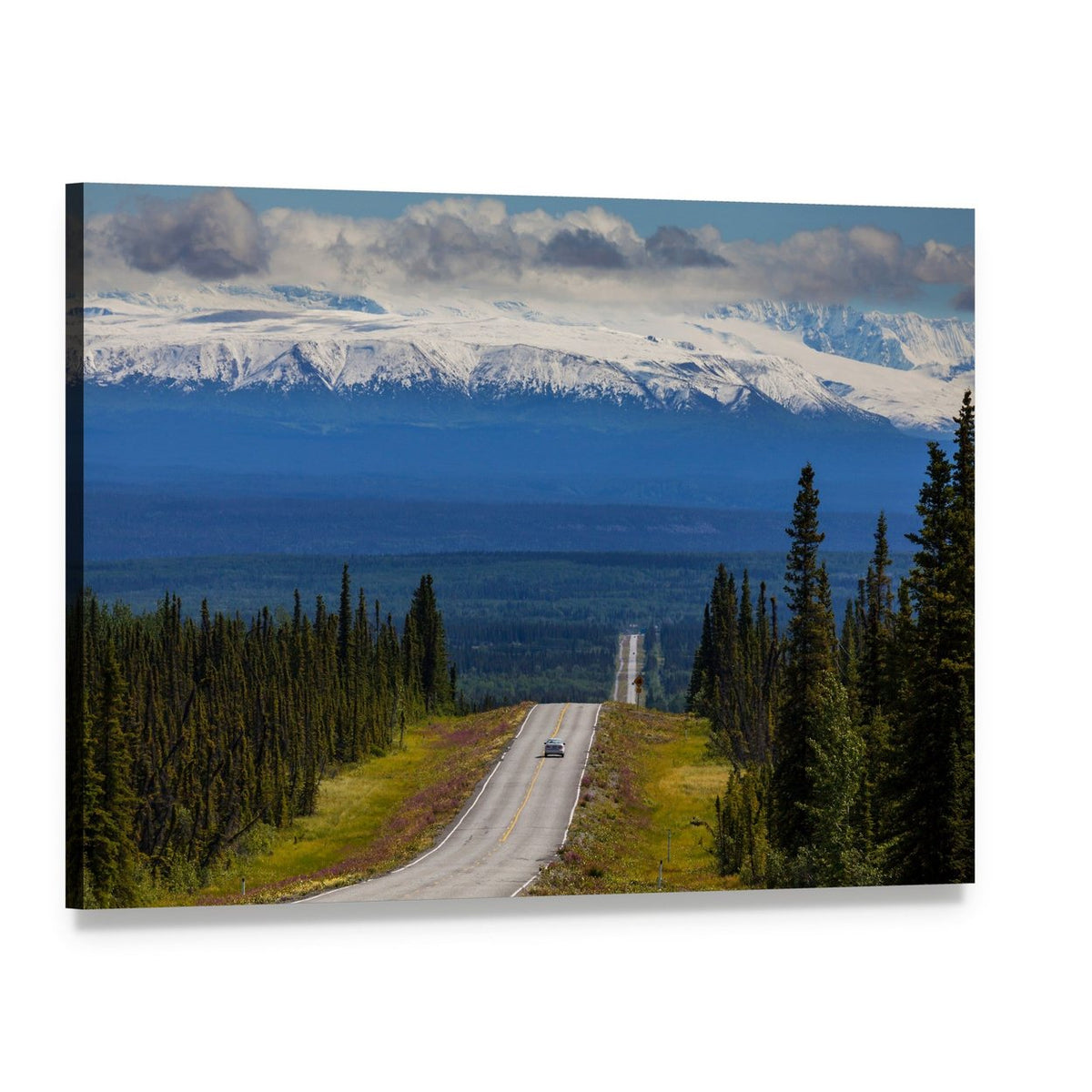 Mountain Road in Summer Canvas Wall Art, single panel gallery wrapped canvas, angled product view