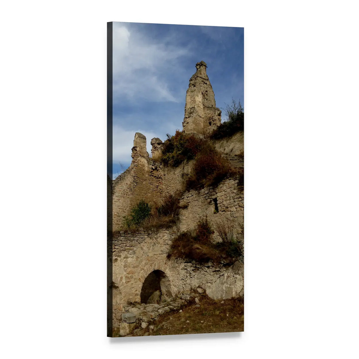 Ruined Castle in Austria Vertical Canvas Wall Art, 1 panel 1 Vertical layout gallery wrapped canvas set, angled product view