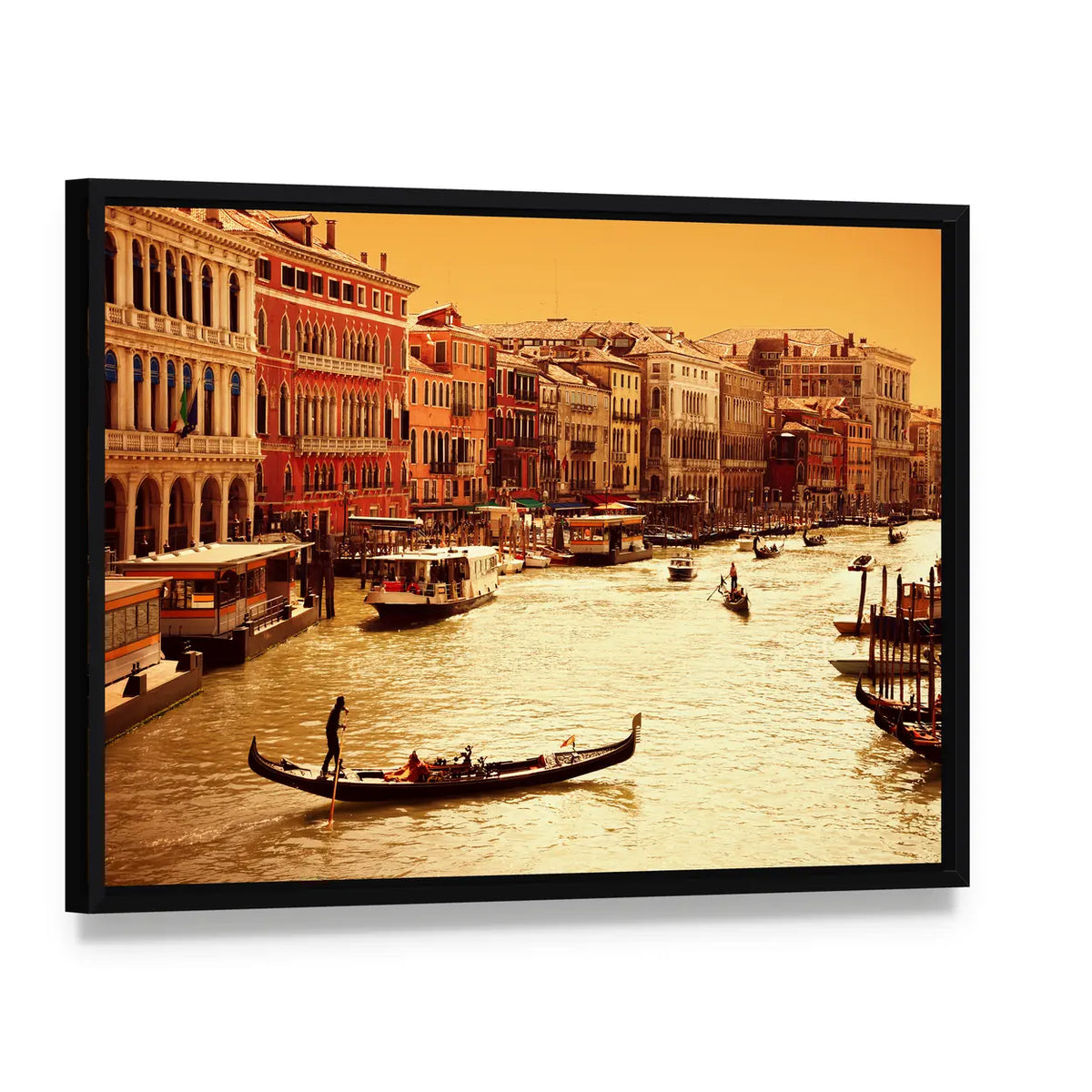 Canal Grande in Venice Canvas Wall Art, framed canvas in a black floater frame, angled product view