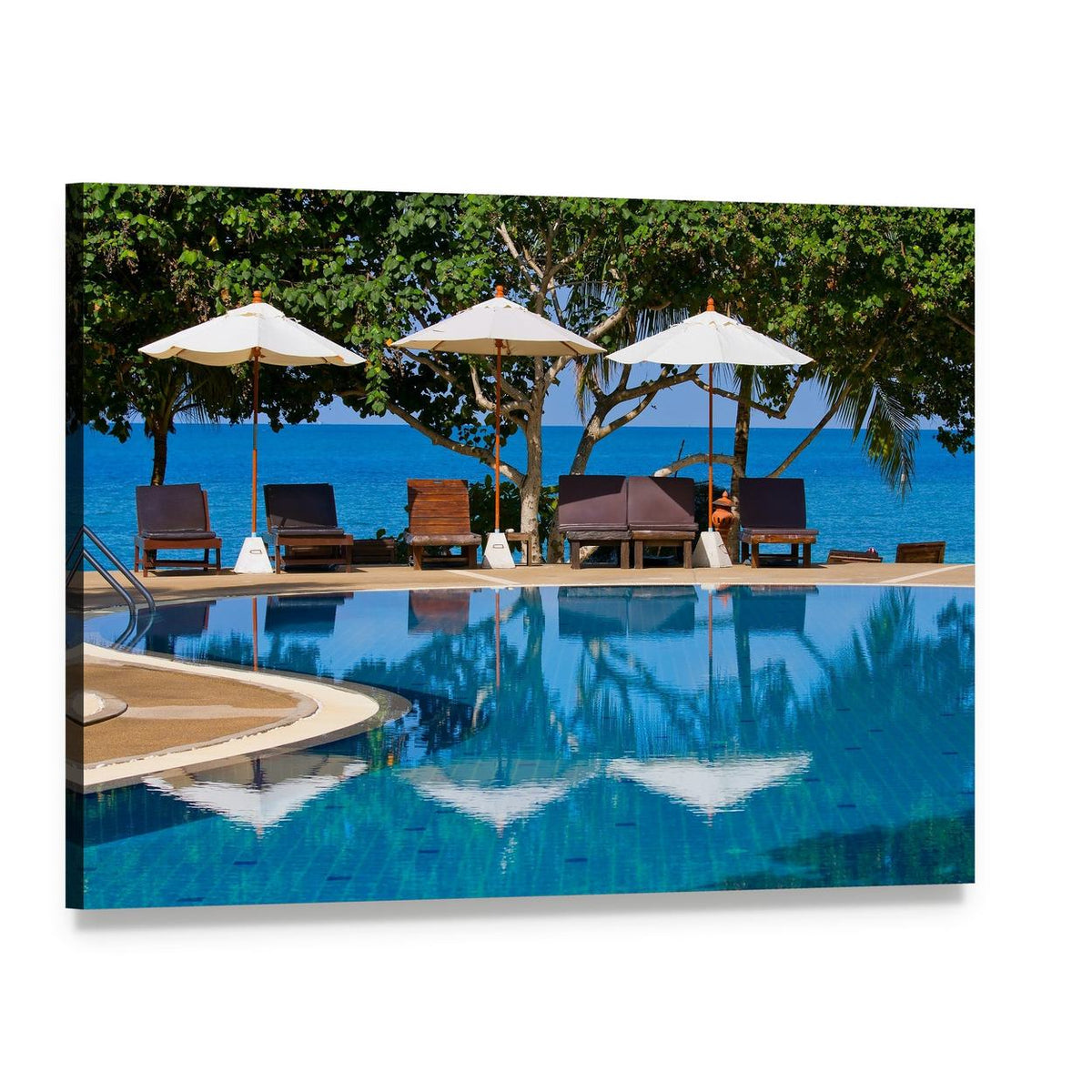 Swimming Pool by the Sea Canvas Wall Art, single panel gallery wrapped canvas, angled product view