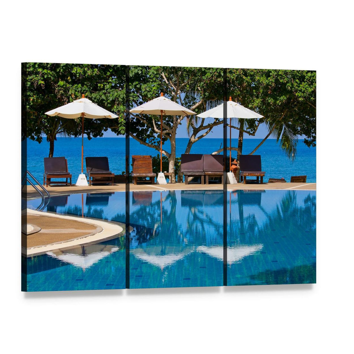 Swimming Pool by the Sea Canvas Wall Art, 3 panel 3 Horizontal layout gallery wrapped canvas set, angled product view
