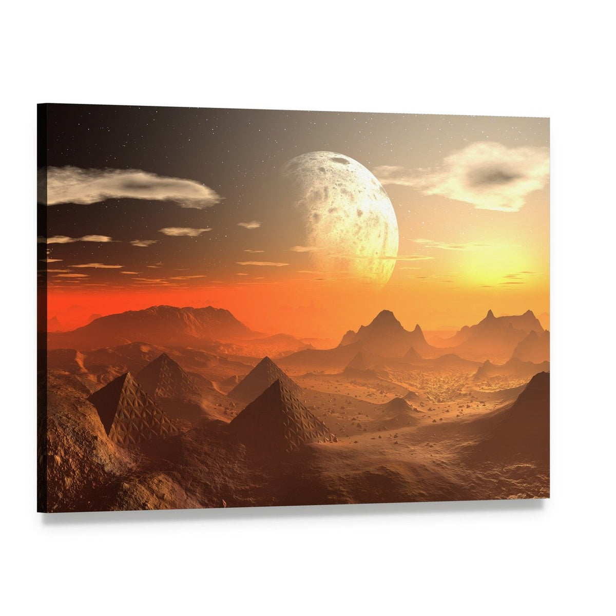 Valley of the Alien Kings with Moon Canvas Wall Art, single panel gallery wrapped canvas, angled product view