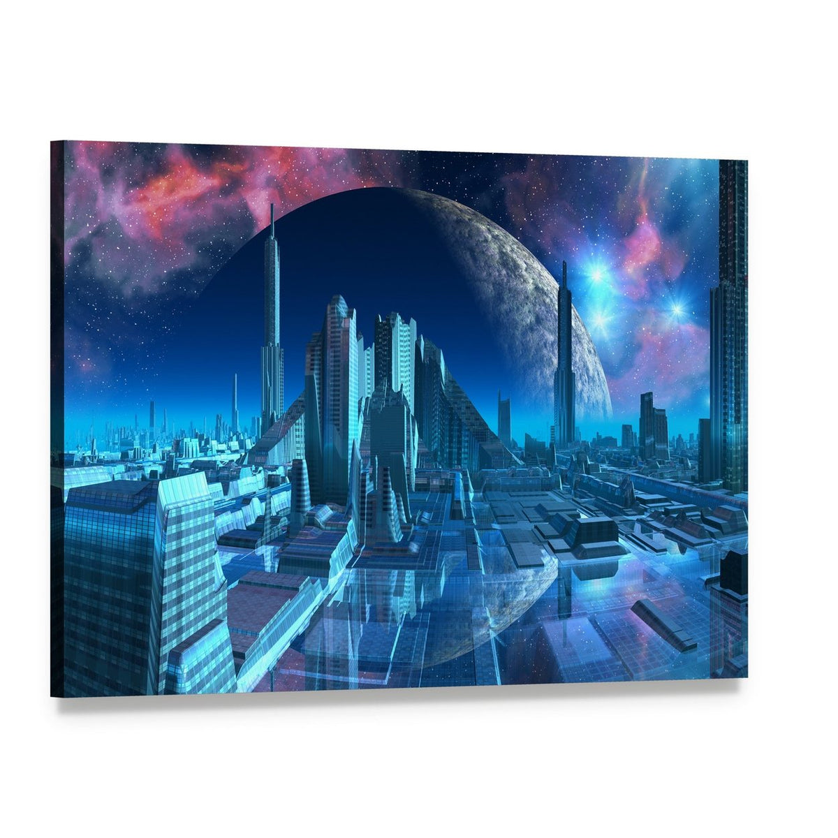 Aquarius City Marina Canvas Wall Art, single panel gallery wrapped canvas, angled product view