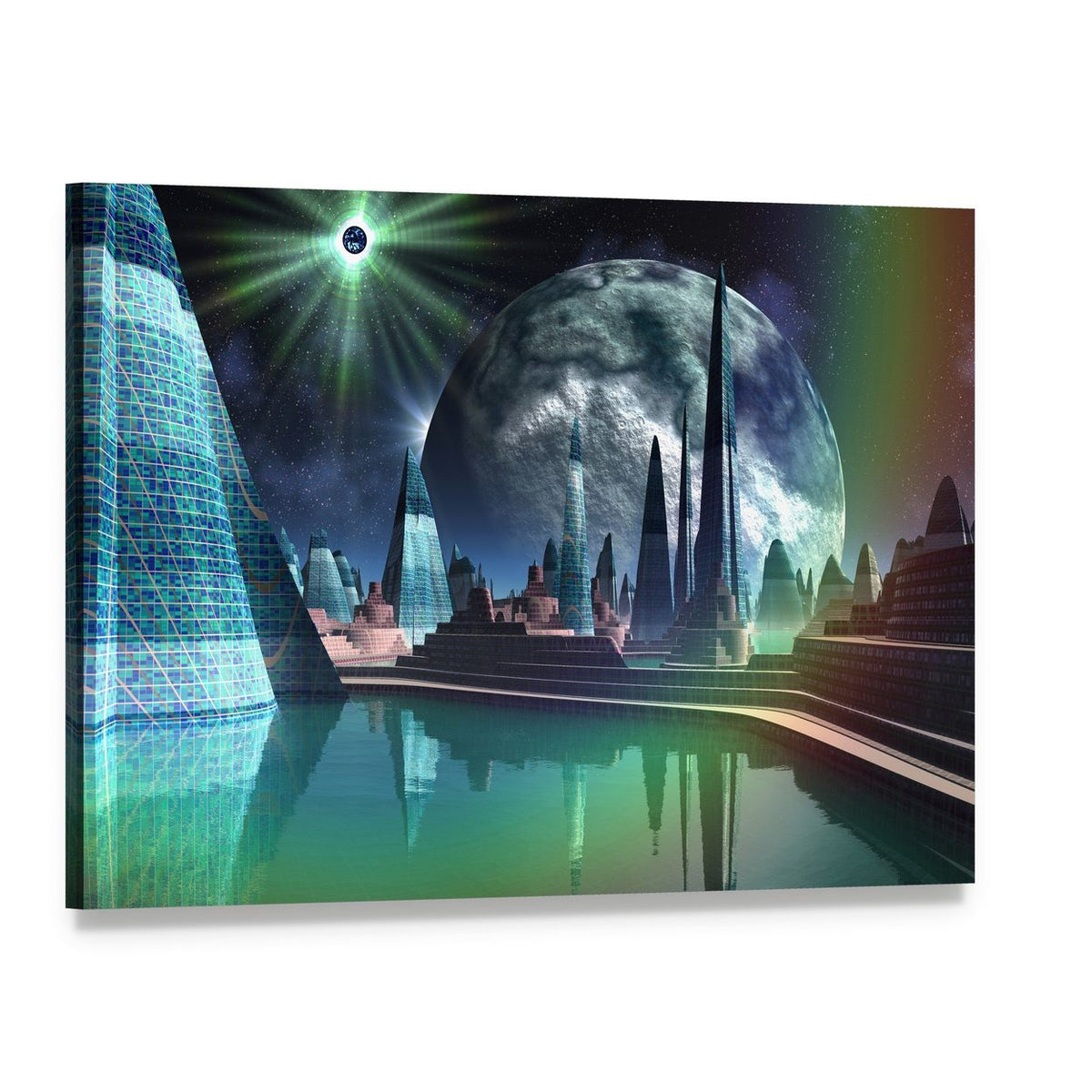Alien City with Quasar Star Canvas Wall Art, single panel gallery wrapped canvas, angled product view