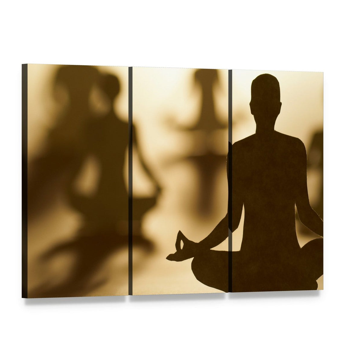 Group of People Doing Yoga Canvas Wall Art, 3 panel 3 Horizontal layout gallery wrapped canvas set, angled product view