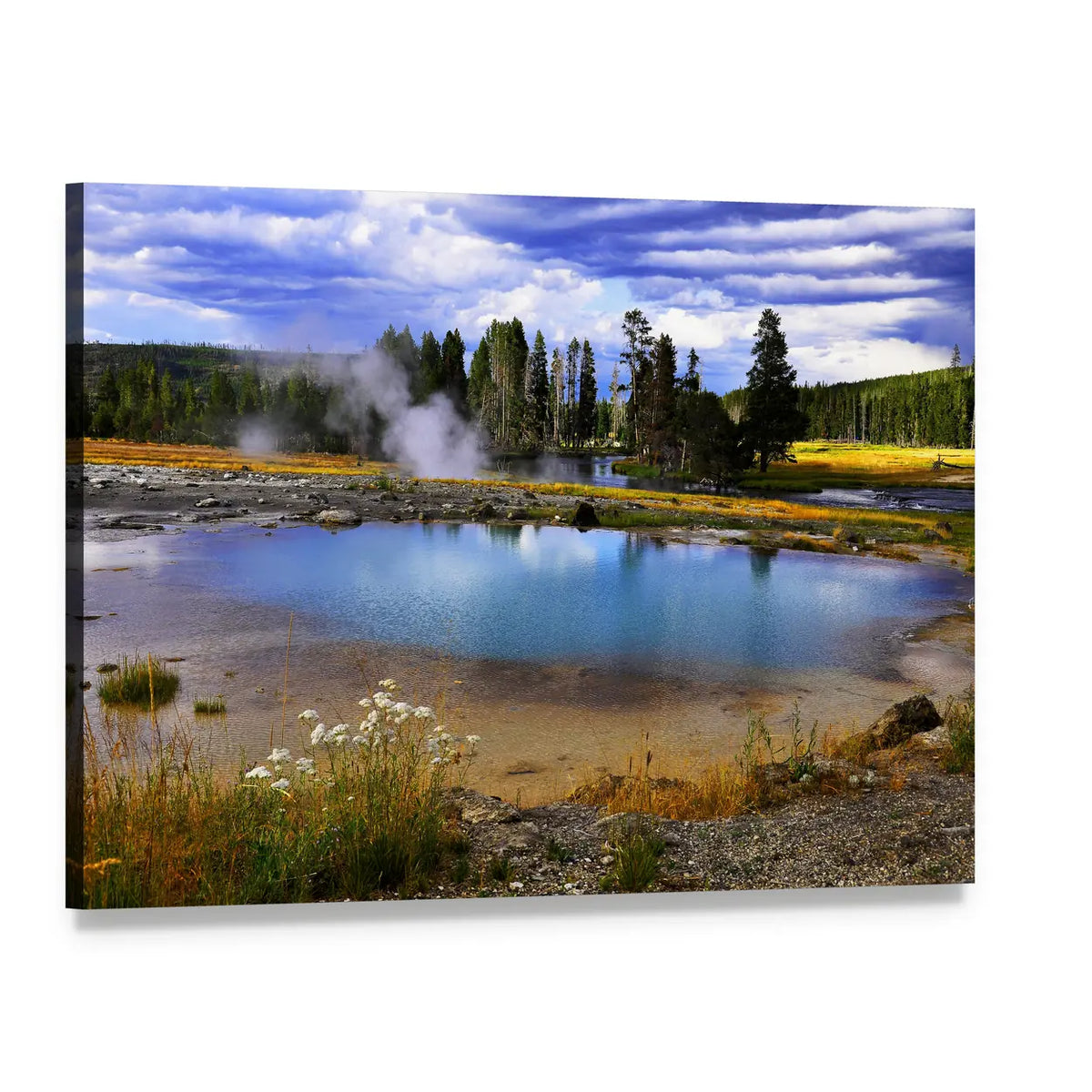 Silent Geyser in Yellowstone Canvas Wall Art, single panel gallery wrapped canvas, angled product view