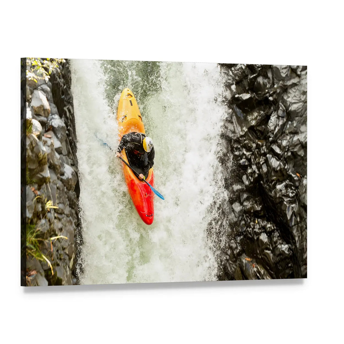 Courageous Kayaker on Whitewater Rapids Canvas Wall Art, single panel gallery wrapped canvas, angled product view