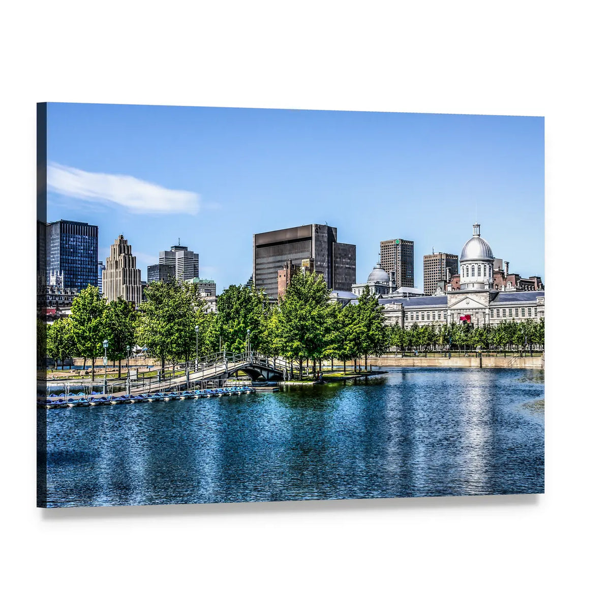 Lakeside City Skyline with Dome Reflection Canvas Wall Art, single panel gallery wrapped canvas, angled product view
