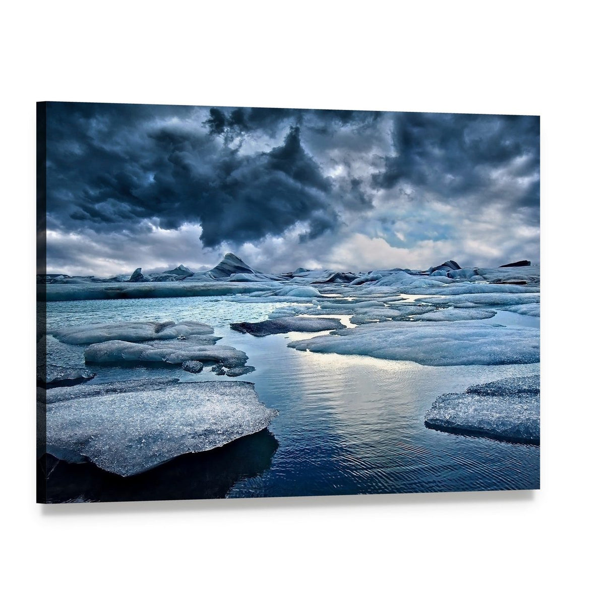 Icebergs in Jokulsarlon Glacial Lagoon Canvas Wall Art, single panel gallery wrapped canvas, angled product view