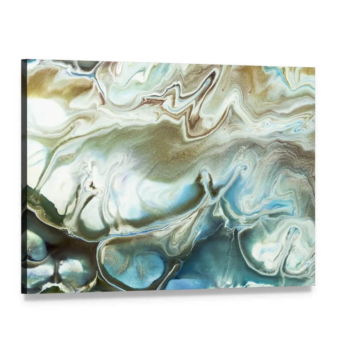 Acrylic Marble Texture with Gold Accents Canvas Wall Art, single panel gallery wrapped canvas, angled product view