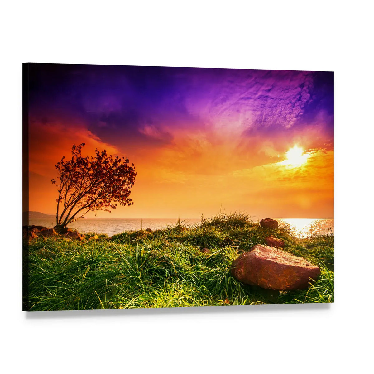 Sunset at Lake Balaton Canvas Wall Art, single panel gallery wrapped canvas, angled product view