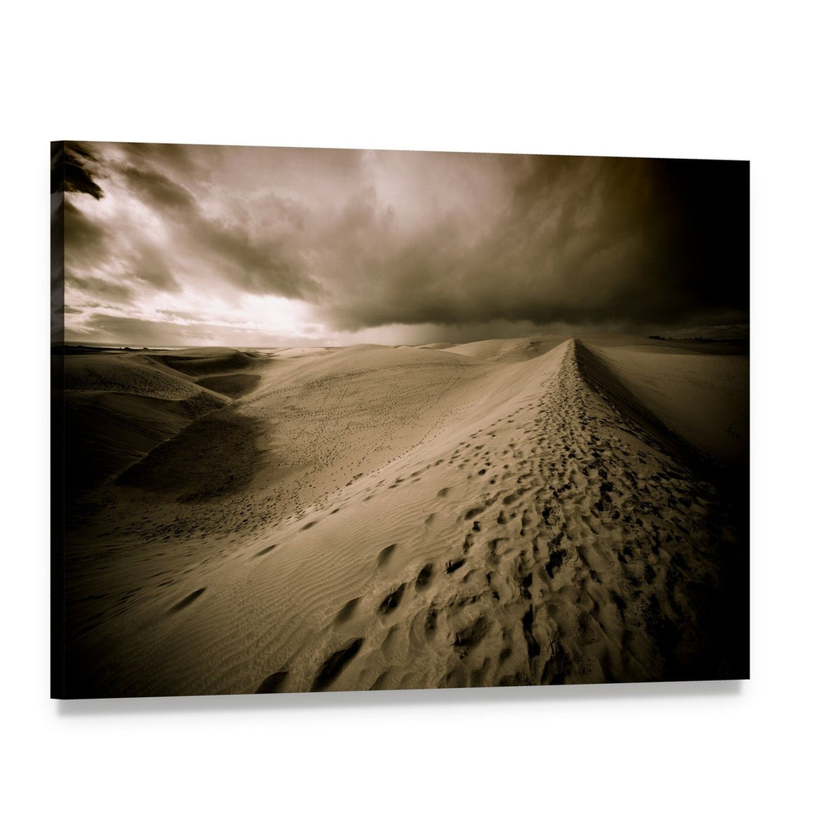 Desert Dune Footprints Under Night Sky Canvas Wall Art, single panel gallery wrapped canvas, angled product view