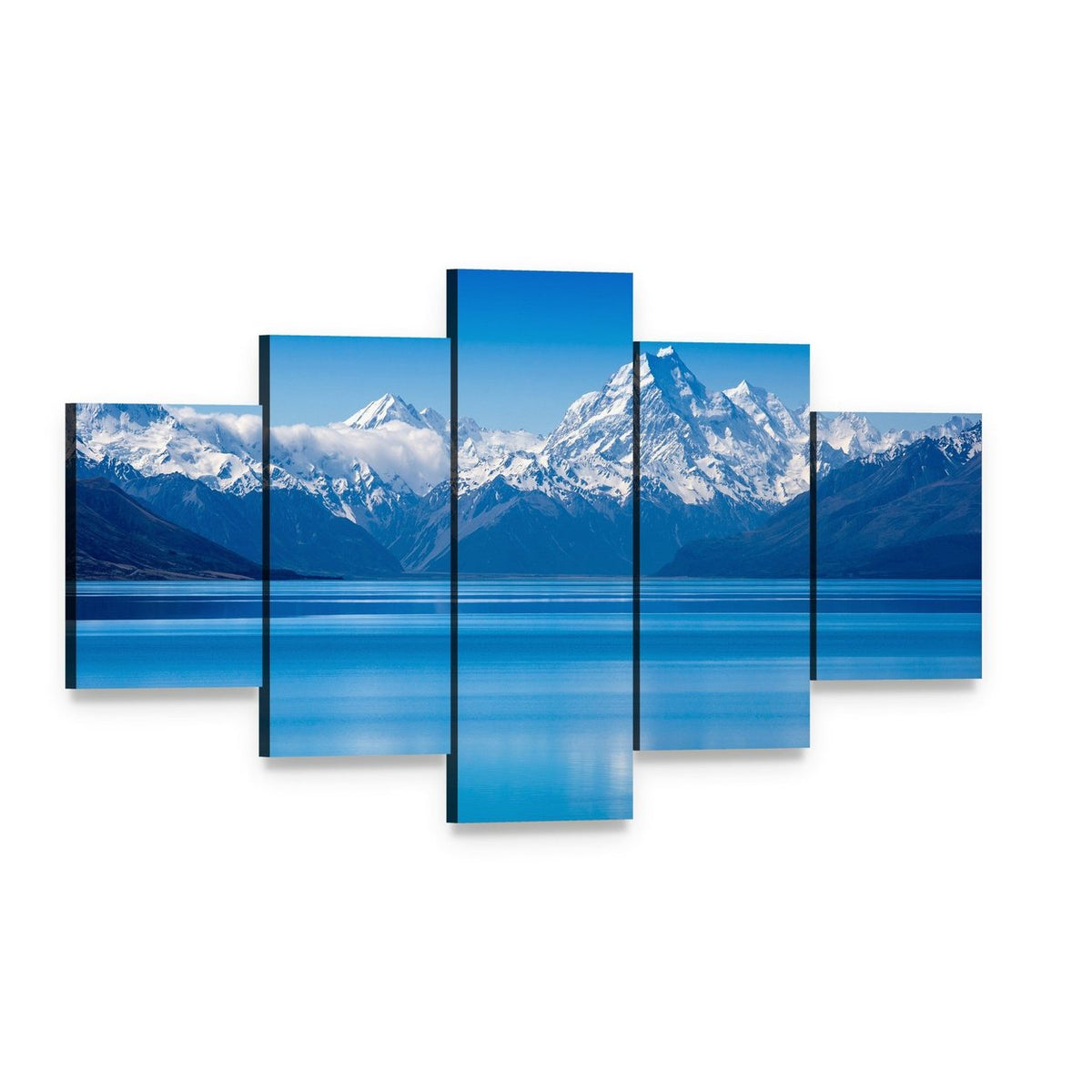 Lake Pukaki Canvas Wall Art, 5 panel 5 Star layout gallery wrapped canvas set, angled product view