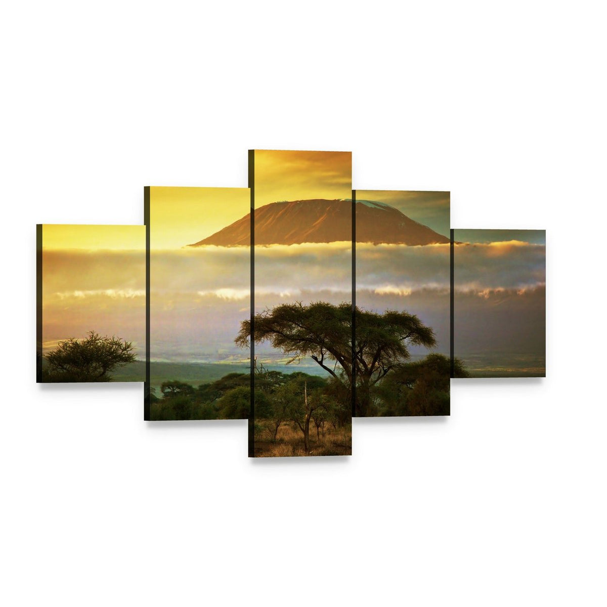 Mount Kilimanjaro at Sunset Canvas Wall Art, 5 panel 5 Star layout gallery wrapped canvas set, angled product view