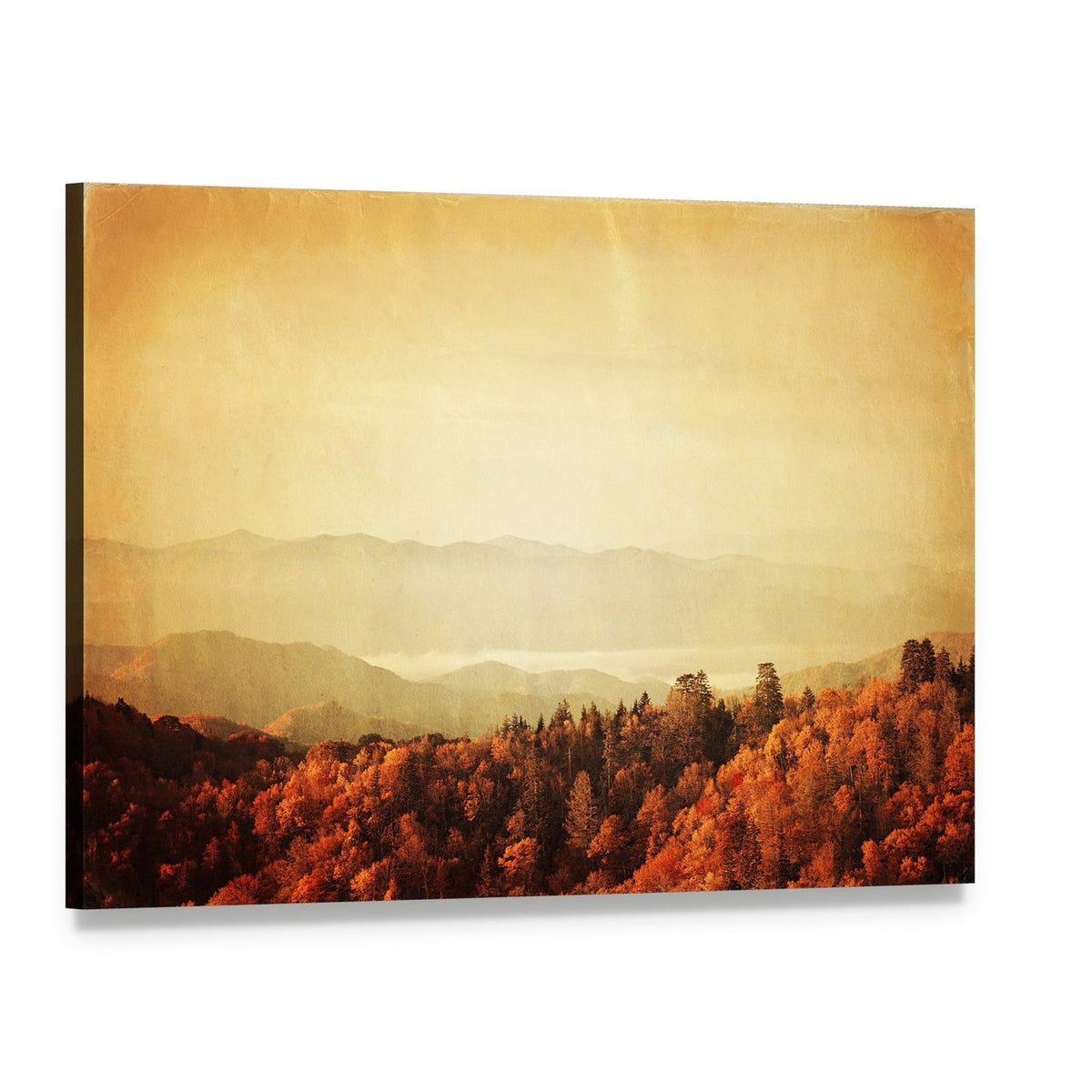 Great Smoky Mountains Autumn Landscape Canvas Wall Art, single panel gallery wrapped canvas, angled product view