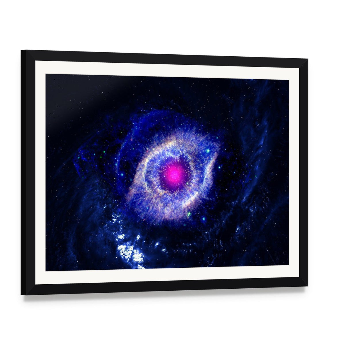 The Eye of God Nebula Canvas Wall Art, framed print with white mat and black frame, angled product view