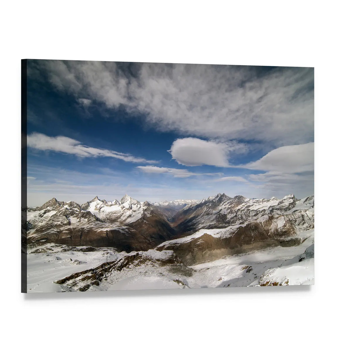 Snow Covered Peaks In Alpine Range Between Switzerland And Italy Canvas Wall Art, single panel gallery wrapped canvas, angled product view