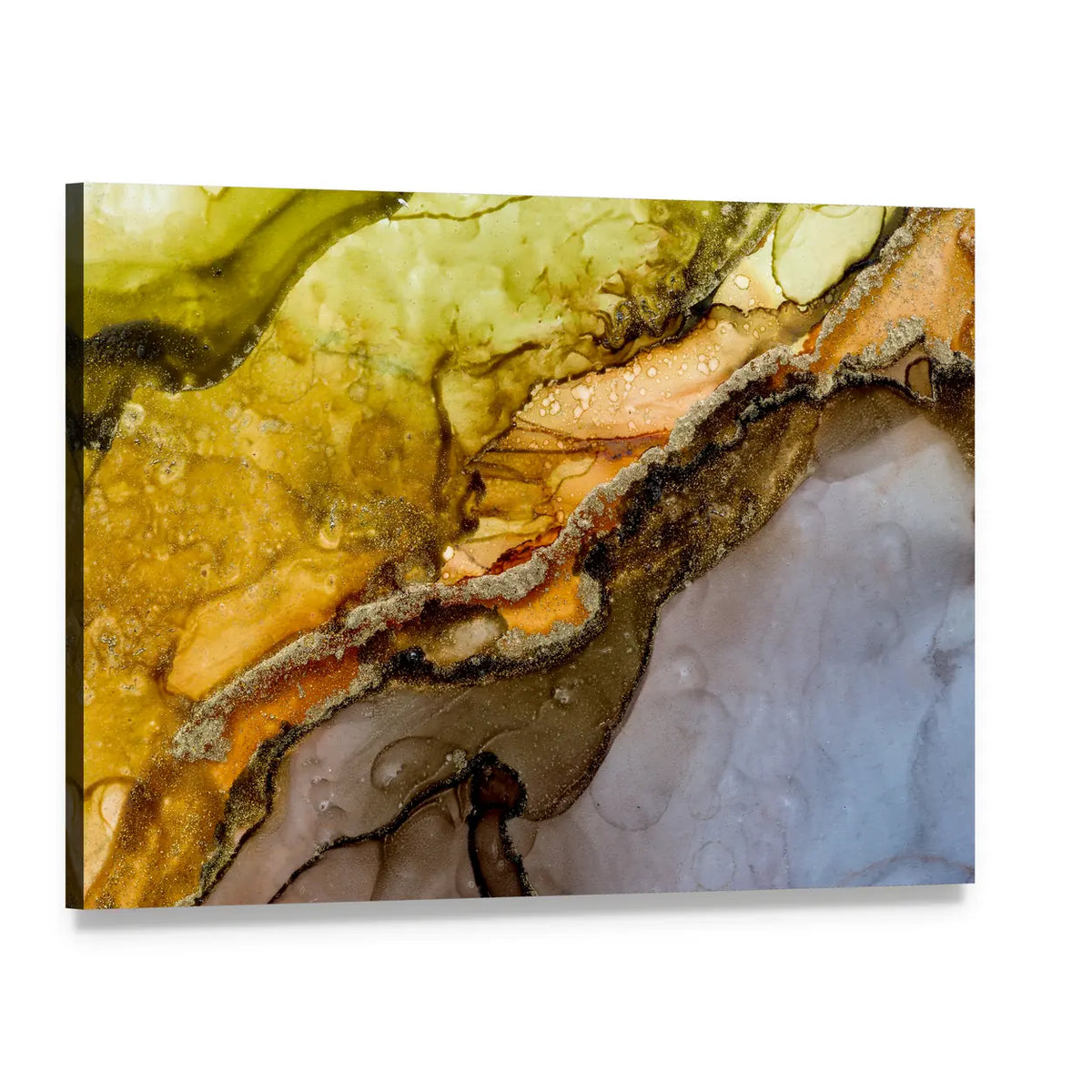 Alcohol Ink Abstract with Gold Veins Canvas Wall Art, single panel gallery wrapped canvas, angled product view