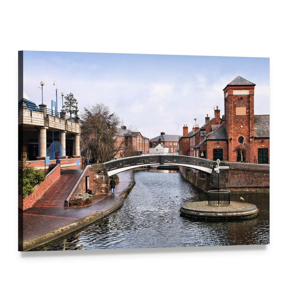 Arch Bridge Over Historic Canal Canvas Wall Art, single panel gallery wrapped canvas, angled product view