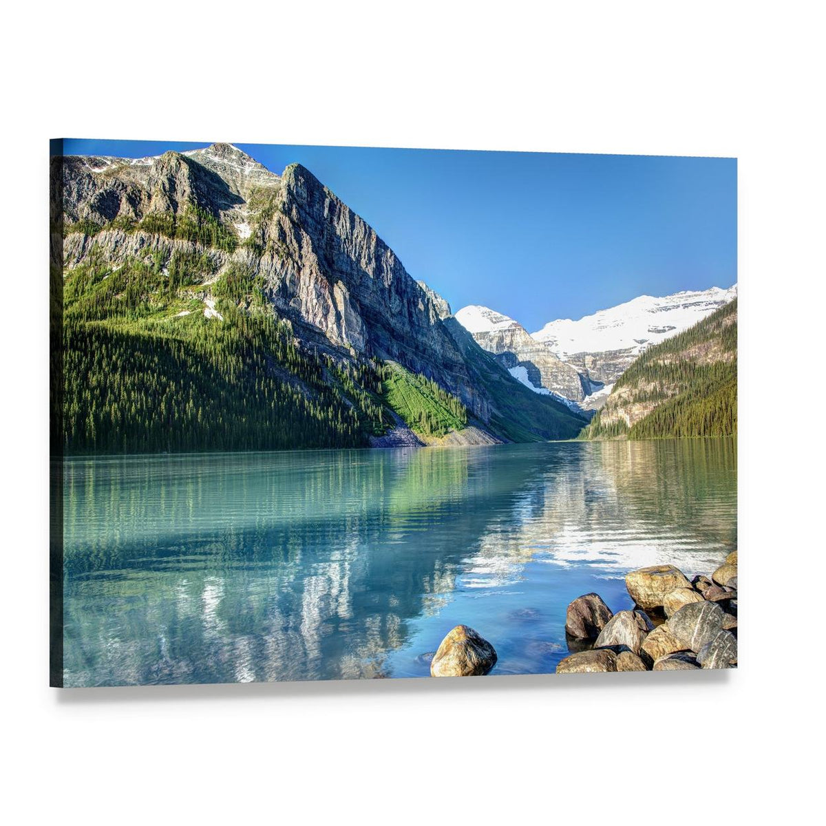 Lake Louise Mountain Reflections Canvas Wall Art, single panel gallery wrapped canvas, angled product view