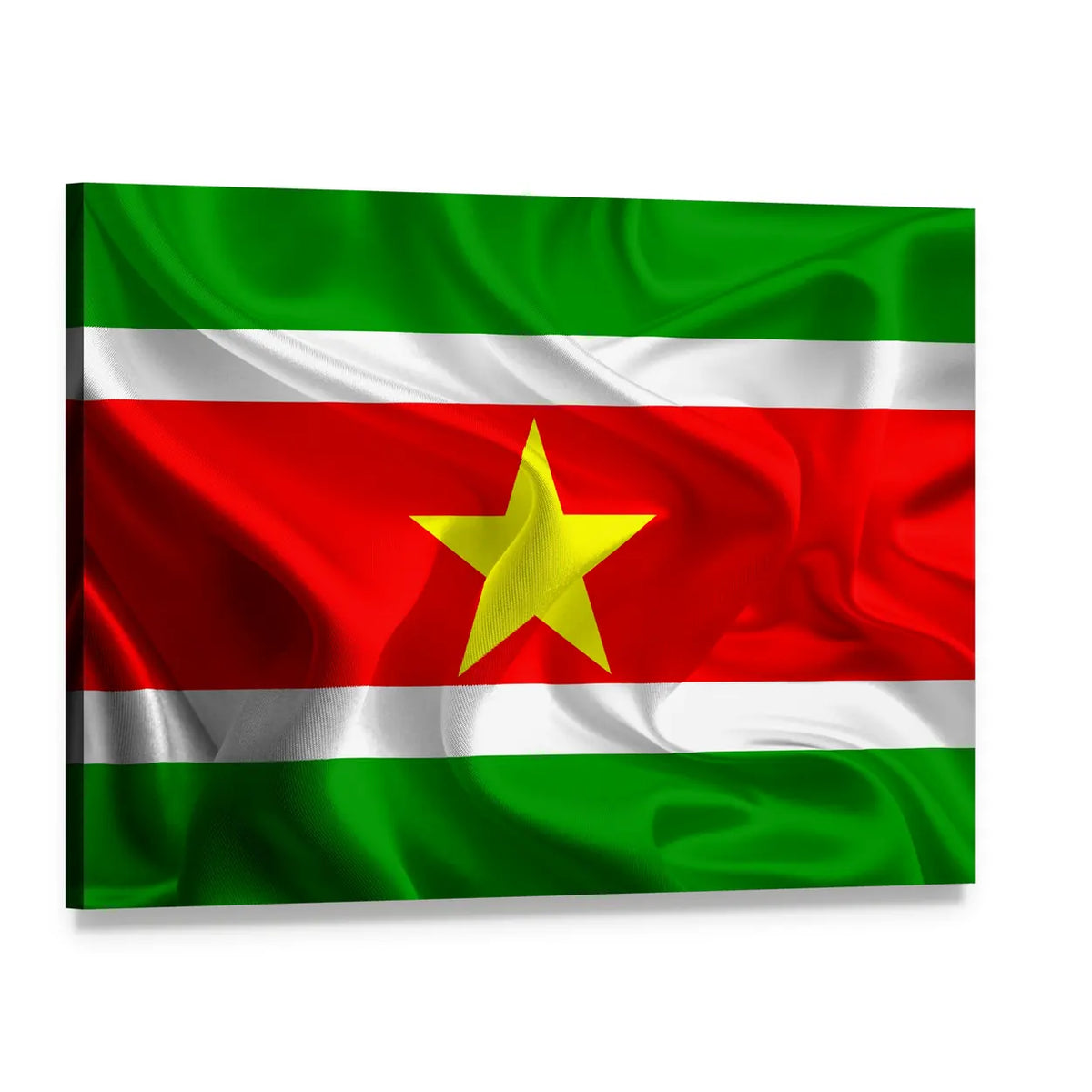 Waving Suriname Flag Canvas Wall Art, single panel gallery wrapped canvas, angled product view