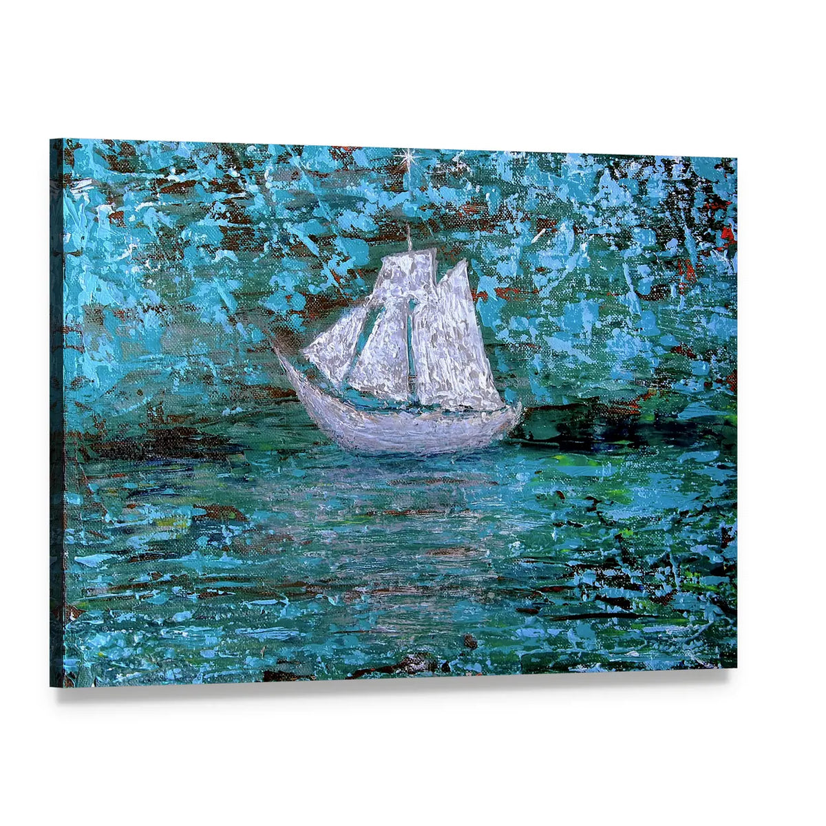 White Three-masted Sailboat at Twilight Canvas Wall Art, single panel gallery wrapped canvas, angled product view
