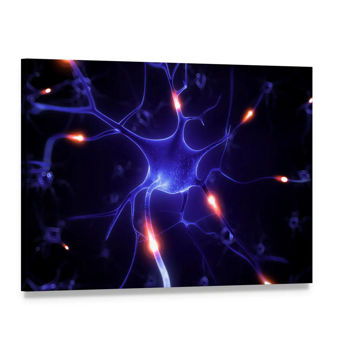 Luminous Neuron Network Illustration Canvas Wall Art, single panel gallery wrapped canvas, angled product view