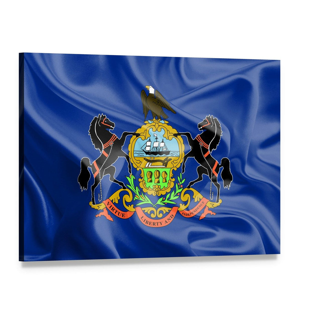 Waving Pennsylvania State Flag Canvas Wall Art, single panel gallery wrapped canvas, angled product view