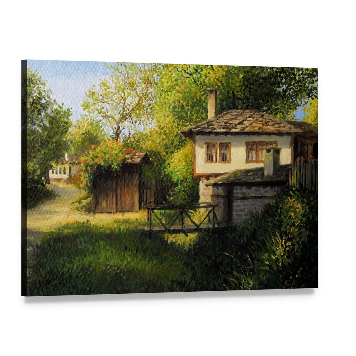 Warm Light Late Afternoon Rural Landscape Canvas Wall Art, single panel gallery wrapped canvas, angled product view