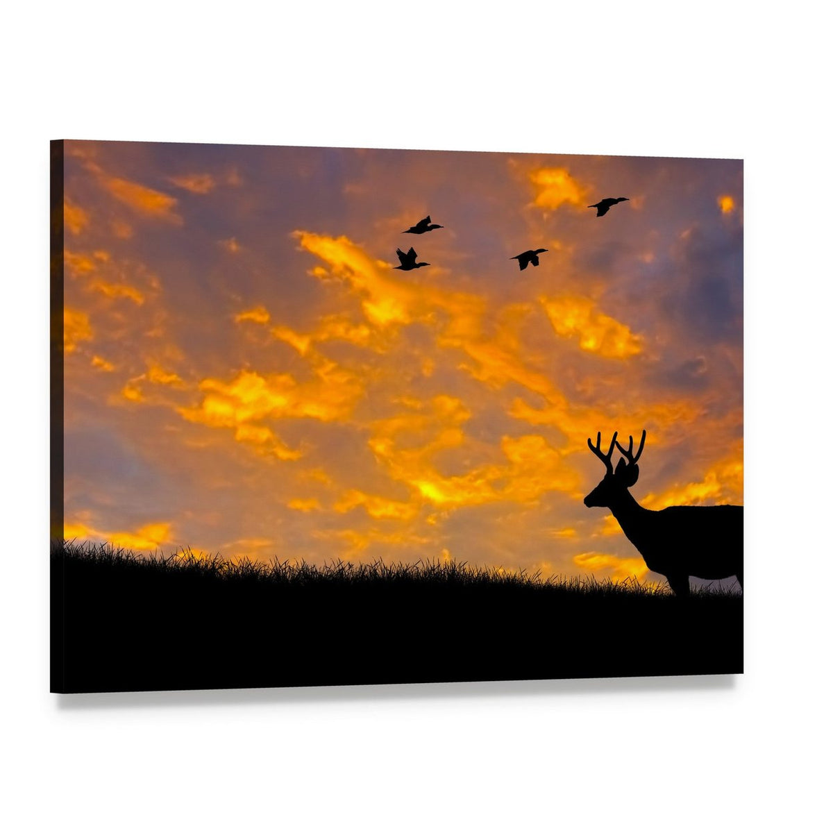Silhouette of Deer Canvas Wall Art, single panel gallery wrapped canvas, angled product view