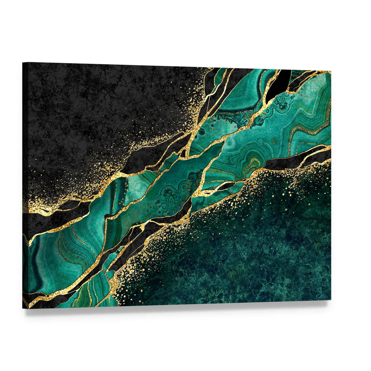 Teal Malachite Geode with Gold Veins Canvas Wall Art, single panel gallery wrapped canvas, angled product view