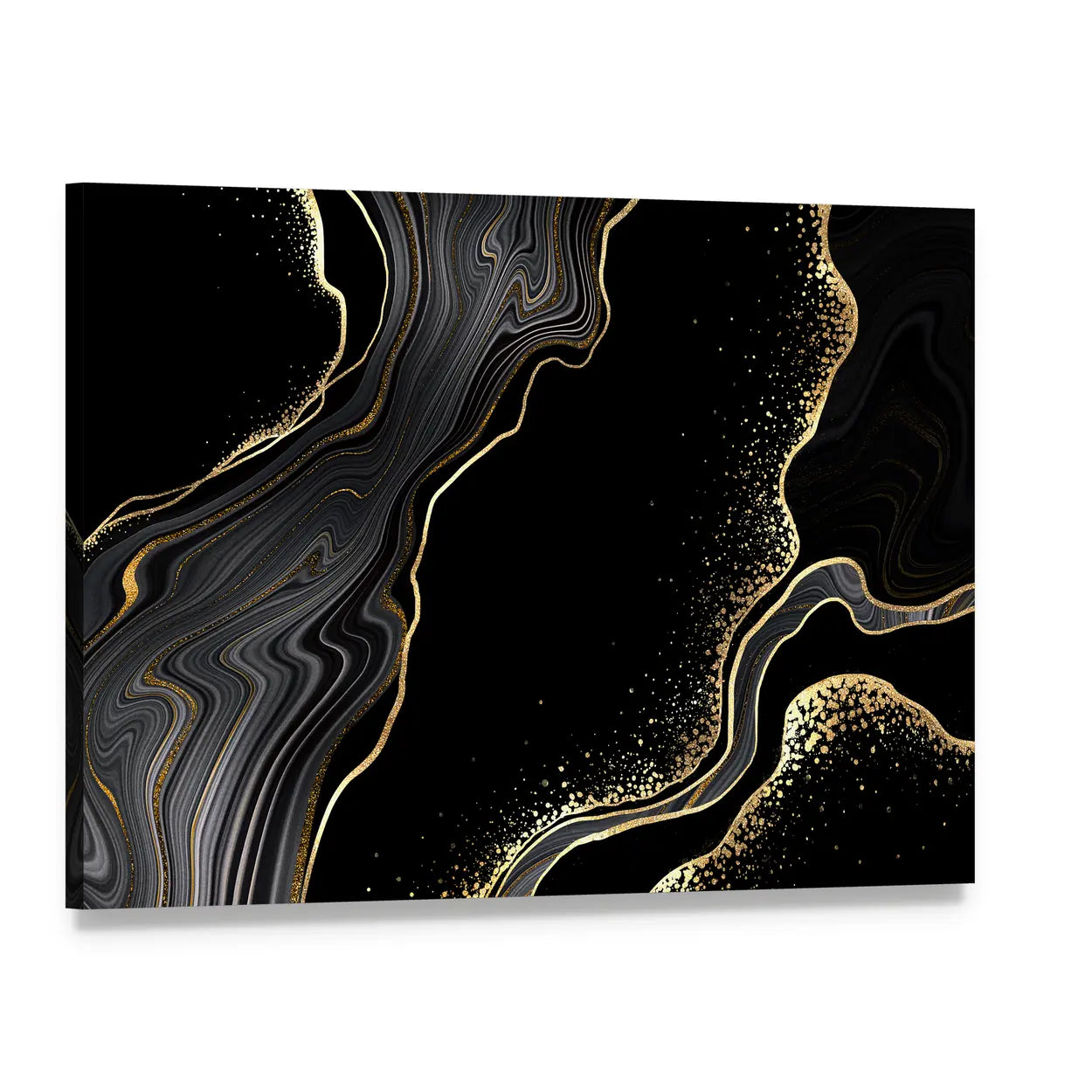 Textured Black Marble With Gold Veins Canvas Wall Art, single panel gallery wrapped canvas, angled product view